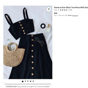 Lulus Sweet as Ever Black 2 Piece Midi Dress Sz S